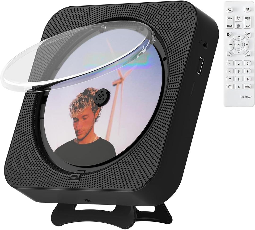 CD Player Portable Bluetooth Desktop CD Player for Home, Mini Cute CD Players for Kids, Builtin Dual Speakers and LED Display with Remote Control, Supports CD/FM Radio/USB/AUX/Timer/Repeat (Black)