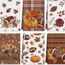 Macarrie 6 Pcs Thanksgiving Football Kitchen Towels 16 x 24 Inch Thanksgiving Football Rugby Maple Leaf Pumpkin Hand Dish Fall Kitchen Absorbent Towels for Harvest Cooking Baking Cleaning Decorations