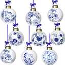Funtery 9 Pieces Blue and White Porcelain Ornaments Chinoiserie Fall Pumpkin Decor Hanging Pendant Christmas Decor Ceramic Christmas Tree Ornaments for Christmas Autumn Decoration (Elegant Style)