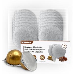 Reusable Pods Kit for Nespresso Vertuo, Refillable Coffee Pods with 100pcs Aluminum Covers Foil Seals Lids for VertuoLine Capsules, Compatible for VertuoPlus Espresso Machine (Pods not included)