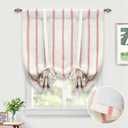 DriftAway Farmhouse Double Layer Linen Blackout Tie Up Curtains Thermal Insulated Vertical Striped Fully Lined Balloon Roman Shade Bathroom Window Adjustable Rod Pocket 25 Inch by 47 Inch Red