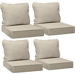 AAAAAcessories Outdoor Seat Cushions for Chairs, Fade-Resistant, Waterproof Patio Furniture Replacement Cushions, 20" x 18" x 3" + 20" x 17", Set of 4, Beige