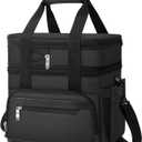 Insulated Lunch Box for Men & Women - Double Layer Leakproof Lunch Bag with Adjustable Shoulder Strap, Expandable Food Cooler for Work, Office, Travel, Camping (Black)