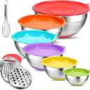 Eallpha Mixing Bowls with Lids Set,10pcs Stainless Steel Mixing Bowls with Graters and Egg Whisk &Non-Slip Bottoms Food Prep Nesting Bowls for Baking, Cooking, Meal Storage(1.2QT-5.5QT) (Multicolor)