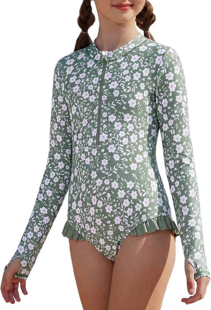 GRACE KARIN Girls Size 10 Swimsuits Rashguard Long Sleeve Swimwear Hollowed-Out Bathing Suit