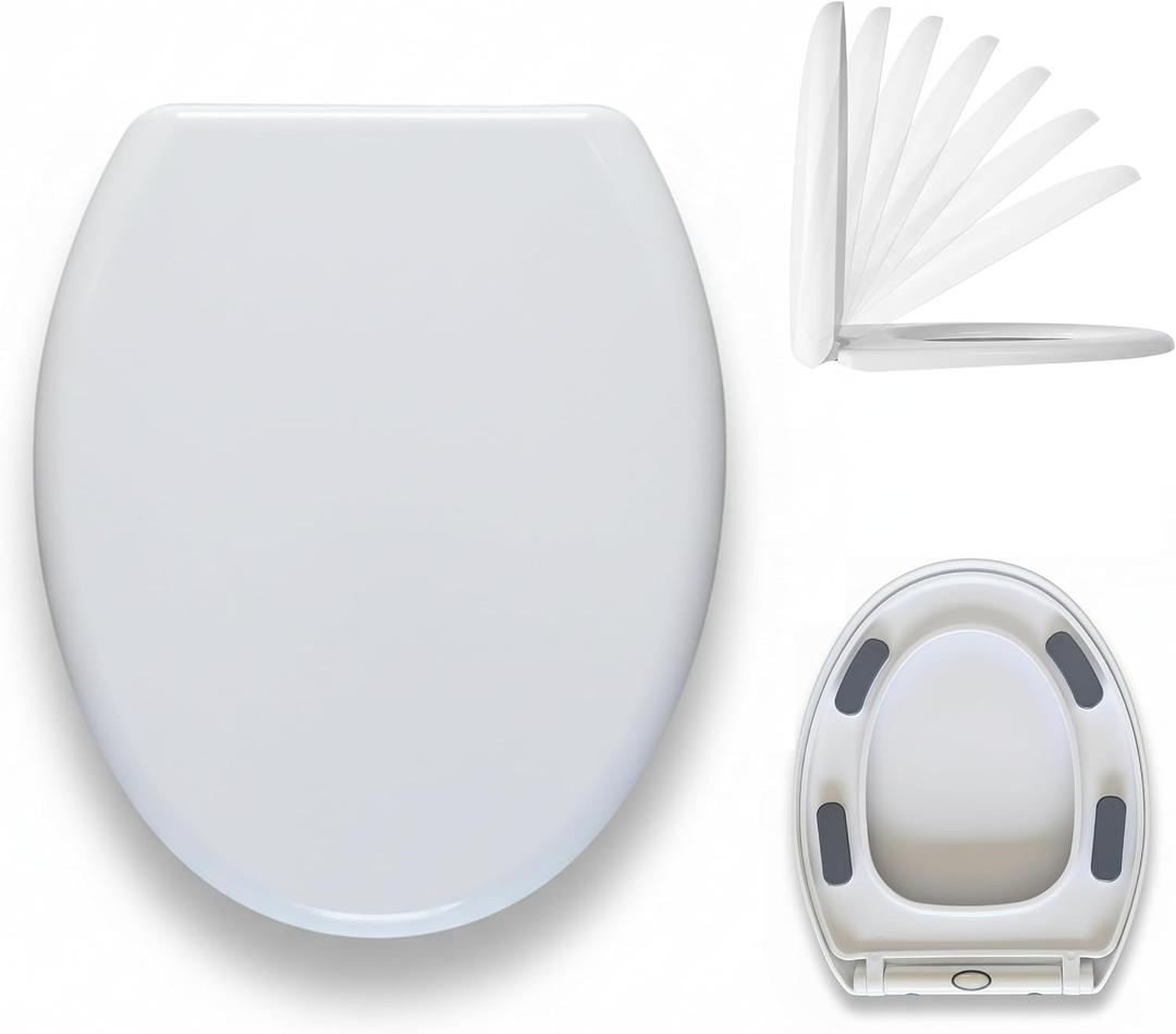 MinSha V/O-Shape Toilet Seat Replacement, Soft Close Quiet No Slam, PP Plastic Quick Release Easy Clean, Universal Fit for 17 oval & Elongated Toilets MinSOQ
