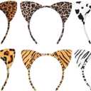 Lurrose 6pcs Plush Cheetah Leopard Grain Cat Ear Hairbands - Cosplay Hair Hoops and Headbands for Halloween, Festivals, Holidays