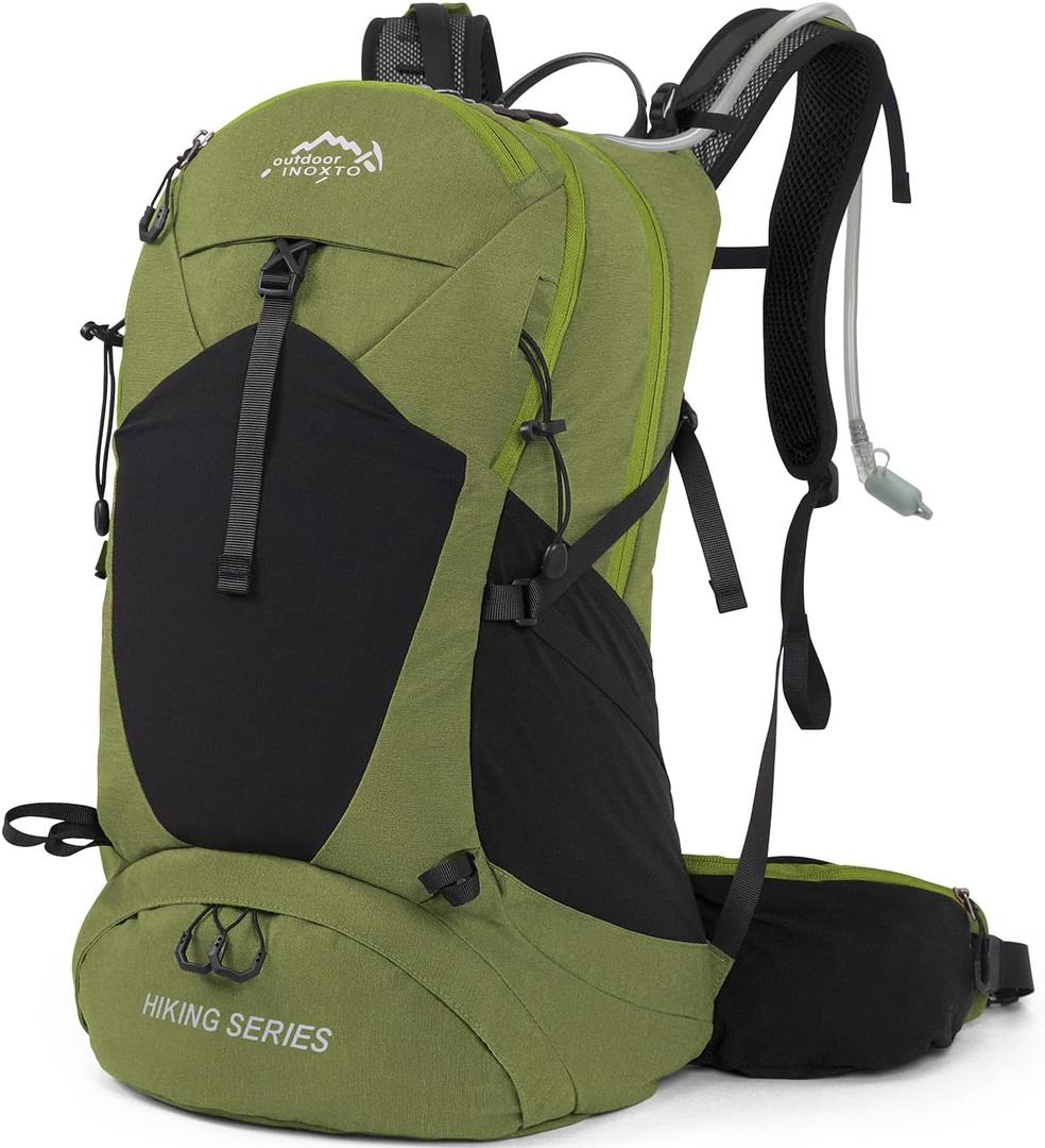 IX INOXTO Hiking Backpack, 26L/40L Waterproof Hiking Daypack with 3L Water Bladder and Rain Cover, Lightweight Travel Camping Backpack for Men Women (Dark Green)