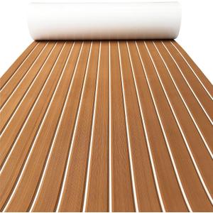 KXKZREN Boat Flooring EVA Foam Decking Sheet Faux Teak Marine Mat Marine Carpet Cooler Tops Non-Slip Self-Adhesive Flooring for Motorboat RV Yacht Kayak Swim Platform 94" x 47"/44"/35"/23"/16" (44" x 94", Brown With White Seam Lines)