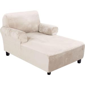 H.VERSAILTEX Velvet Chaise Lounge Cover - High Stretch Chaise Chair Cover for Living Room Soft Slipcovers with Arms - Luxury Velvet Dog Covers, Machine Washable, Ivory