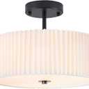 Bargeni Semi Flush Mount Ceiling Light,12.5 inch Ceiling Light Fixture,Black Flush Mount Light Fixture with Pleated Fabric Drum Shade,Light Fixtures Ceiling Mount for Bedroom,Living Room,Hallway