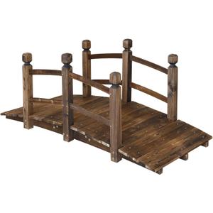 5FT Wooden Garden Bridge Arch Stained Finish Footbridge Decorative Backyard Bridge with Double Safety Railings Outdoor Lawn Pond Bridge Walkway for Garden Yard Patio Courtyard Farm Stream Creek