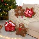 4 Pcs Christmas Plush Throw Pillow Xmas Gingerbread Man Snowflake Gingerbread House Throw Pillow Cute Christmas Decorations Cushion for Xmas Winter Holiday Party Couch Sofa Bedroom (Red)