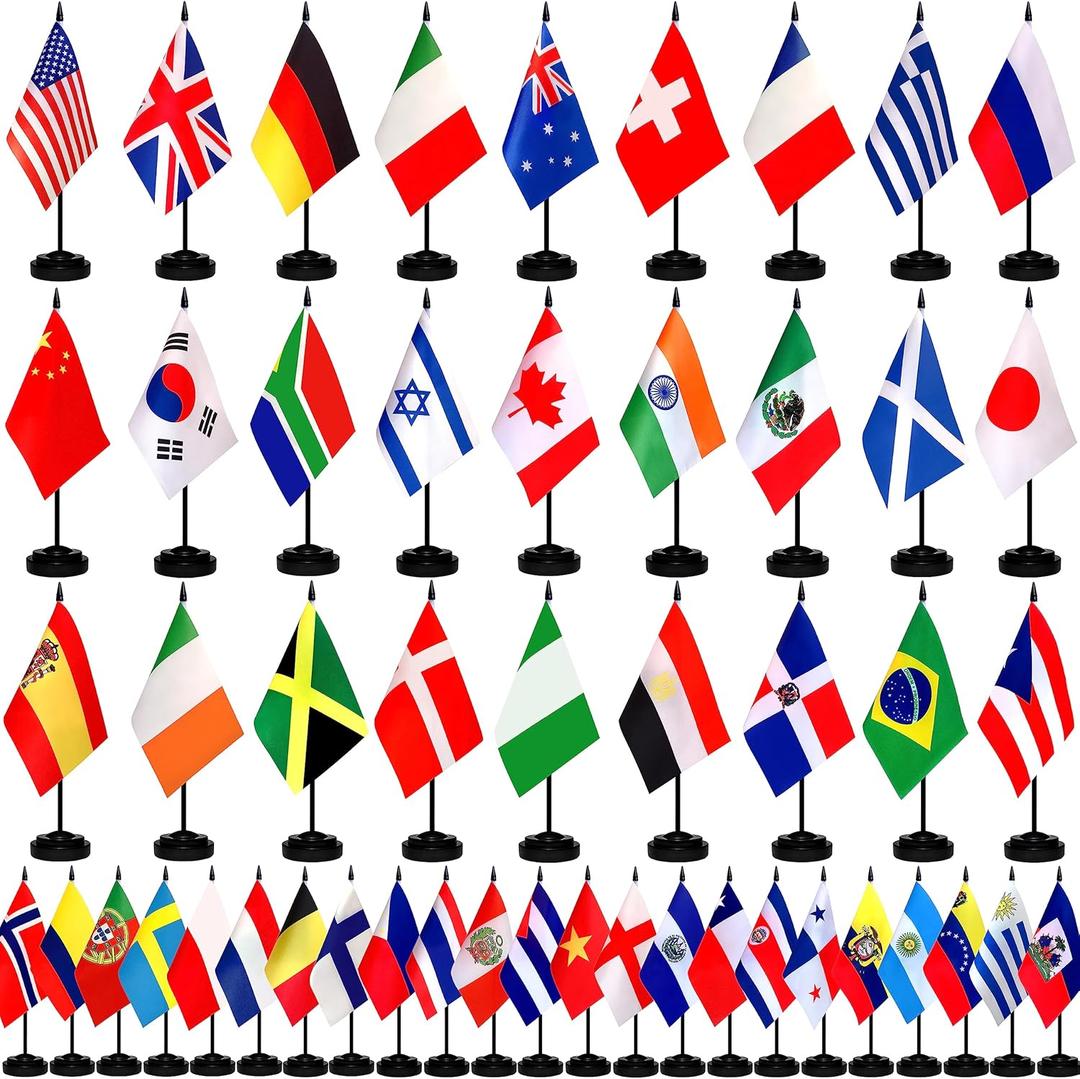 TSMD 50 Countries International World Desk Flags Set Small Mini Office Table Stick Flag with Stand Base,5x8 Inch