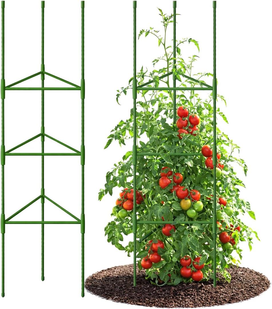 Growsun 51 inch Tomato Cage Heavy-Duty Plant Support Cucumber & Vine Vegetables Adjustable Green Metal Garden Trellis for Climbing Plants, Indoor & Outdoor Use, 6 Pack