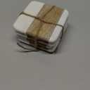 Marble & Acacia Wood Coasters, White & Natural, Set of 4