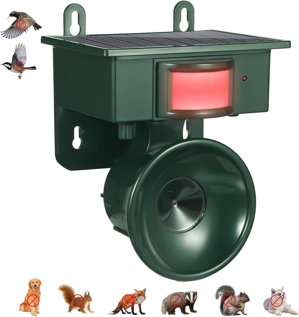 2026 New Solar Ultrasonic Bird Repellent Devices IP65 Bird Repeller Outdoor Motion Activated Bird Deterrents for Outside Pigeon Repellent Woodpecker Goose Deterrent for Rooftops Porch Patio Balconies