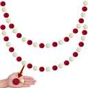 XmasExp Pom Pom Garland Decorations - Large Red Felt Ball Garland for Mantle, Indoor Home Decor, Christmas Tree Ornaments, Kids Room and Party Hanging Decor,13 Ft. (Red, 1.57")