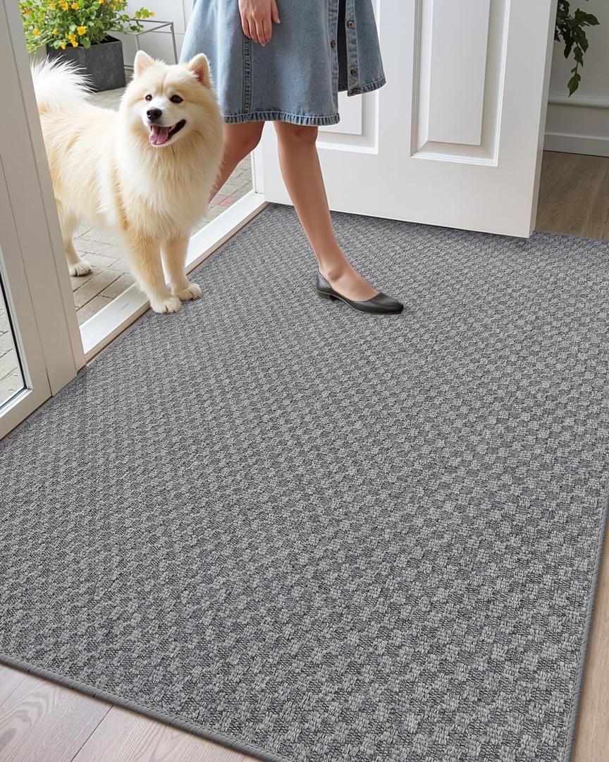 Color&Geometry Large Front Door Mat Indoor Entrance Non Slip Rubber Backed, 36"x56" Indoor Door Mats for Entryway, Dirt Trapper Double Doormat, Washable, Dark Grey (Rolled-up NO Creases) (3' x 4'8" (Rectangular))