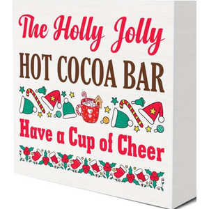 Christmas Cocoa Sign Have a Cup of Cheer Christmas Wooden Box Sign Hot Cocoa Decorative Desk Sign for Winter Xmas Holiday Hot Cocoa Bar Home Kitchen Shelf Decor 5 X 5 Inches