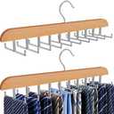Cycleacc Tie Rack Hanger for Closet, 2 in 1 Belt Tie Hangers with 20 Folding Hooks, 360 Degree Rotating Wooden Tie Holder Organizer for Men Ties Belts Scarves Tank Tops Accessories, Wood (1 Pack)