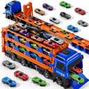 kids Catapult Railcar Toys : Toy Truck for 3 4 5 6 Years Old Kids Boys | 78-Inch Race Track Transport Vehicle & 12 Die-Cast Metal Toy Cars | Toddler Truck Car Toys Set Gifts for Age 3-12 Years Old Kid (Blue)