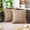 MIULEE Outdoor Waterproof Throw Pillow Covers Decorative Farmhouse Water Resistant Cushion Covers for Tent Patio Garden Couch Sofa Pack of 2, 20x20 Inch Beige