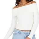 Forever 21 Women's Fold Over Off The Shoulder Sweater with Cable Knit Bottom (White, M)