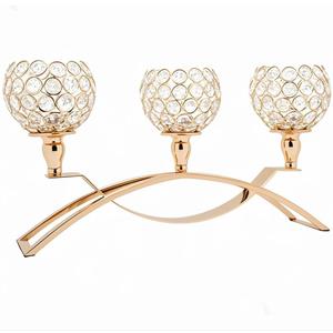 Vidisan Crystal Candle Holders,3 Arms Table Candelabras,Buffet Cabinet Candelabra Ornaments Table Centerpieces for Wedding,Home Decor, Thanksgiving, Christmas Decorations (Gold)