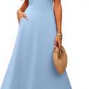 ECOWISH Women's Summer Maxi Dresses: 2026 Casual Flutter Short Sleeve Twist Front Long Flowy Wedding Guest Dress with Pockets (Large, 482sky Blue)