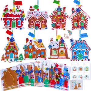 Winlyn 24 Sets Christmas Craft Kits Winter Crafts DIY Gingerbread House Ornaments Decorations Art Sets Festive Foam Stickers Holiday Arts and Crafts for Kids Home Classroom Activities Party Favors