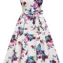 DRESSTELLS Women's Cocktail Dresses, Formal Wedding Guest Modest Church Vintage Tea Party Midi Evening Dress (White), 3XL