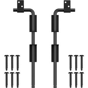 12" Cane Bolt Gate Drop Rod Heavy Duty Gate Hardware, Gate Ground Latch for Wood Metal Vinyl Gates Doors Stopper for Gate Ground, Wrought Iron Gate Latches, Black Finish-2 Pack
