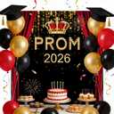 Mocsicka Prom 2026 Graduation Backdrop - Black Gold Graduate Backdrop for Prom Night, Class of 2026 Graduates Party Decorations Photo Background - Includes 1 Backdrop (6x6ft)