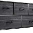 YITAHOME Dresser with 5 Drawers - Fabric Storage Tower, Organizer Unit for Bedroom, Living Room, Closets - Sturdy Steel Frame, Wooden Top (Cool Black Wood Grain)