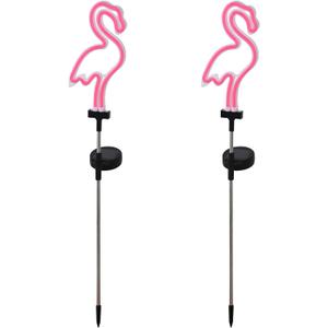 SVEIKS Solar Pink Flamingo Yard Ornaments w/Stakes, Solar Landscape Lights Outdoor Waterproof Neon Strip for Garden Pathway Patio Lawn Flowerbed Beach Party Wedding, 30" Tall (2 Pack)