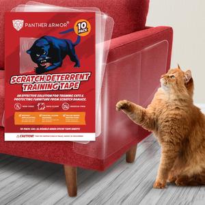 Panther Armor Cat Scratch Furniture Protector  Double Sided Anti Cats Scratching Sticky Tape  10 Sheets, 5-Pack XL 16" L 12" W + 5-Pack Large 17" L 10" W Furniture Protectors  Clear Training Tape