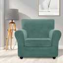 2 x ZNSAYOTX Luxury Velvet Chair Slipcovers with Arm 2 Piece Stretch Chair Covers for Living Room Thick Soft Armchair Slipcover Anti Slip Pet Friendly Furniture Protector (Pea Green),30"-47"(1 Cushion)