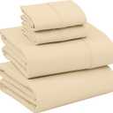 RUVANTI 100% Cotton Sheets King Size Percale Bedding, Cooling & Breathable, Durable with a Crisp, Soft & Comfortable Feel, 16" Deep Pocket, 4-Piece Set, Beige
