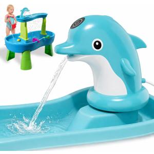 Dolphins Water Table Pump, Cordless Rechargeable Pump for Water Tables, 3 Hours of Non-Stop Work Fun Water Fountain Play, No Drill Installation, Water Play Table Accessories for Toddlers & Kids