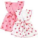 BAOBICUTE 2 Pack Dog Dress Clothes for Small Dogs Girl with Leash Ring & Bow cat Dog Outfit Strawberry Printed Pet Cat Apparel Sweet Ruffled Chihuahua Yorkie Puppy Clothes Small
