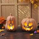 Tioncy 2 Pack Terracotta Pumpkin Decoration Handmade Brown Clay Pumpkin Jack-o-Lantern Halloween Tealight Holder Rustic Farmhouse Fall Home Decor for Table Porch Mantel Indoor Centerpieces(Orange)