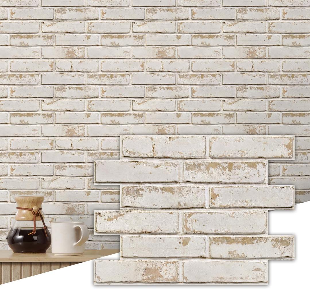 Commomy 3D Faux Brick Wall Sticker - 10pcs 15.74" x 11.8" Thin UrltraLight PVC Peel and Stick Brick Wall Covering for Quick DIY Interior Wall Decor,Not Real Brick (12.92 sq.ft)