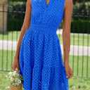 PRETTYGARDEN Women's Summer Dresses 2026 Sleeveless V Neck Eyelet Hollow Out Swing A Line Beach Vacation Sun Dress (M)
