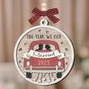 3 x Wedding Gifts for Couples 2025 - Double Layers Mr and Mrs Wood Ornaments, Bridal Shower Gifts for Bride and Newlyweds, Engagement Couple, Just Married Ornament