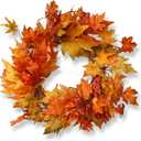 Artificial Autumn Wreath, Decorated with Maple Leaves, Autumn Collection, 24 inches