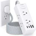 One Beat Power Strip Surge Protector - 6 Widely Outlets 4 USB Ports(2 USB C), 3 Sided Outlet Extender, 6 Ft Flat Plug Extension Cord, Wall Mount Power Strip for Home Office Travel College Dorm Room