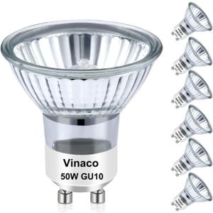Vinaco GU10 Halogen Bulb Dimmable, GU10+c 110V 50W Candle Warmer Lamp Replacement, MR16 GU 10 50W Halogen Bulb 120V, 50 W MR16 with Glass Cover for Track&Recessed Lighting, 2800K Warm White, 6 Pack