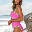 OQQ Womens One Piece Swimsuit Cutout Push Up Tummy Control Bathing Suit with Adjustable Straps (Pink, M)