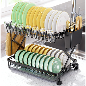 2Tier Dish Racks for Kitchen Counter, Stainless Steel Kitchen Dish Drying Rack Large Dish Drainers for Kitchens Counter, Space Saving Dishes Strainer for Bowl, Plate, Cup  Modern Counter Organizer